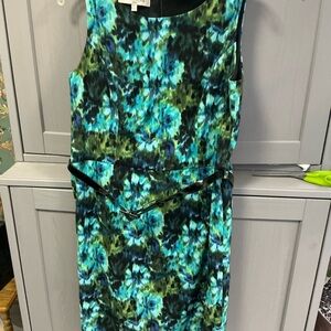 Evan Picone Vibrant Blue and Green Midi Dress